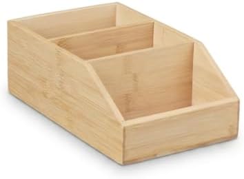 Relaxdays Desk Organiser, Bamboo Organiser System, 3 Compartments, H x W x D: 9 x 15.5 x 25.5 cm, Desk Box, Natural - Image 7
