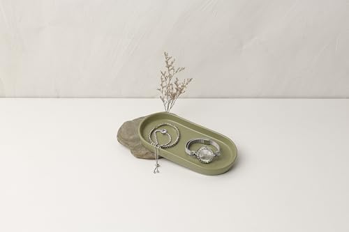 Matte Taupe Ceramic Bathroom Tray for Countertop – Minimalist Vanity Organizer Dish for Perfume, Jewelry & Soap, Oval Decorative Tray for Sink, Dresser, Kitchen or Coffee Bar (Matte Green) - Image 4