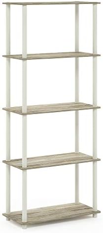 Furinno TURN-N-TUBE Storage Shelves, 5-Tier Book Shelf, Corner Shelf, Toolless Open Shelves, for Organization and Storage, Living Room, Garage, Home Office, Sonoma Oak - Image 6