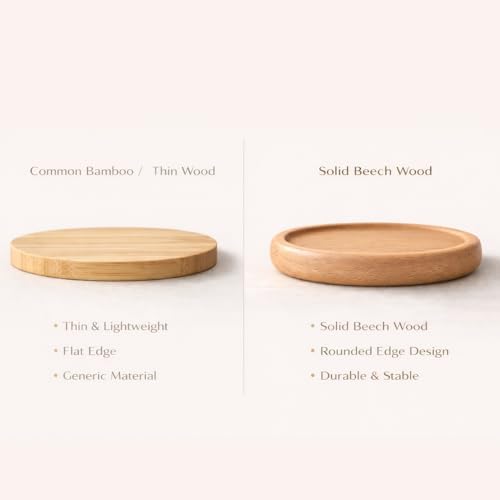 Beech Wood Coasters Set of 4, Natural Wooden Drink Coasters with Raised Edge, Protect Table from Spills & Scratches, Non-Slip, Minimal Style for Coffee Table - Image 6