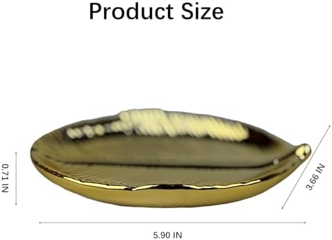 Trinket Dish Decorative Bowl - Jewelry Dish Tray Golden Leaf Shaped Ceramic Ring Bracelet Necklace Holder for Birthday Party Wedding Womens Ladies Girls Small - Image 7