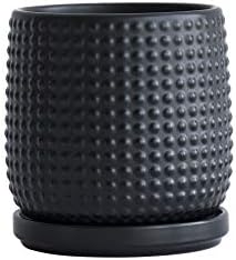 D'vine Dev Beaded Ceramic Pot with Saucer, 4 in, Ebony Matte, 27-C-Z-6 - Image 7