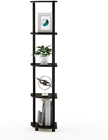 Furinno TURN-N-TUBE Corner Shelf, 5-Tier Corner Bookshelf, Open Storage Shelves, for Organization and Storage, Living Room, Home Office, Garage, Bedroom, Dark Brown Grain - Image 6