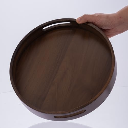 Round Trays Home Decor, 11.8" Large Round Wood Tray for Ottoman Coffee Table Trays, Wooden Kitchen Serving Decorative Trays for Home Office Counter Serveware Organizer, Walnut - Image 7