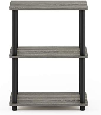 Furinno Turn-N-Tube No Tool 3-Tier Storage Shelf, Narrow, French Oak Grey/Black - Image 5