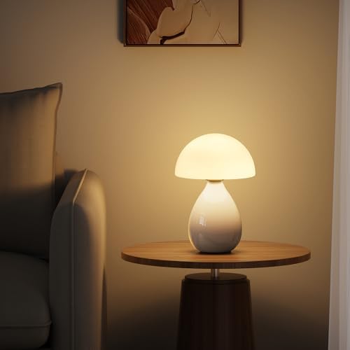 Mushroom Lamp Small Vintage Table Light, Mini Modern Lamp Bedside Nightstand LED, Small Light Dimmable for Bedroom, Living Room, Ceramic Base Glass Led Home Decor for Woman Gifts - Image 6