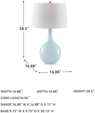 Signature Design by Ashley Rylanton Table Lamp, Tall 28.5 Inch Coastal Accent Light, Glass and Fabric Construction, Ideal for Living Room and Bedroom, Aqua Finish - Image 7