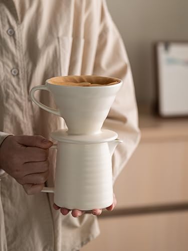 Pour Over Coffee Maker,Ceramic Coffee Maker With 40 pcs Paper Filter,15oz/450ml Pour Over Coffee Dripper (White, V02) - Image 6