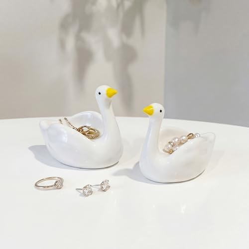 2 Pcs Silly Goose Jewelry Tray Trinket Dishes Ceramic Ring Holder Small Trinket Bowl Cute Decorative Silly Goose Room Decor Vanity Accessories for Rings Earrings Necklaces Watch Keys - Image 6