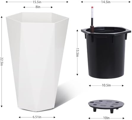 22.5" Tall Planters Set of 2, Self-Watering Planter, Outdoor Planters - Image 6