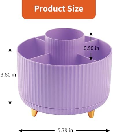 Desk Pencil Pen Holder, 5 Slots 360°Degree Rotating Pen Organizers for Desk, Desktop Storage Stationery Supplies Organizer, Cute Pencil Cup Pot for Office, School, Home, Art Supply, Purple - Image 7
