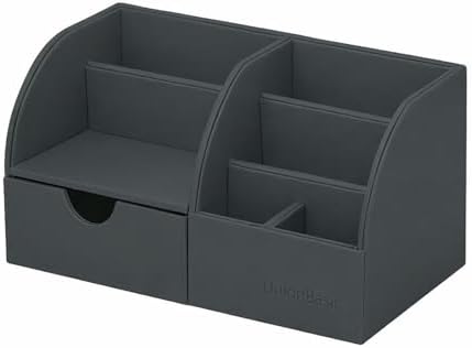 UnionBasic Desk Organizer - Multifunctional Leather Desktop Pen Holder Storage Box - Business Card/Pen/Pencil/Mobile Phone/Stationery Holder, Taiga Dark Gray - Image 7