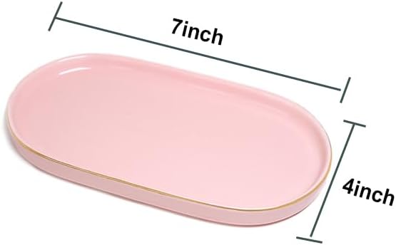 Ceramic Jewelry Dish, Perfume Vanity Tray, 7x4 Decorative Catch All Bowl for Trinket Key Ring, Small Bathroom Counter Tray, Soap Tray for Kitchen Sink (Pink) - Image 5