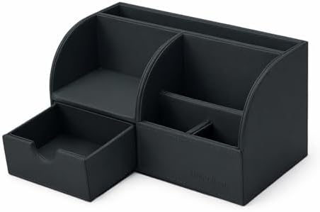 UnionBasic Desk Organizer - Multifunctional Leather Desktop Pen Holder Storage Box - Business Card/Pen/Pencil/Mobile Phone/Stationery Holder, Taiga Dark Gray - Image 7