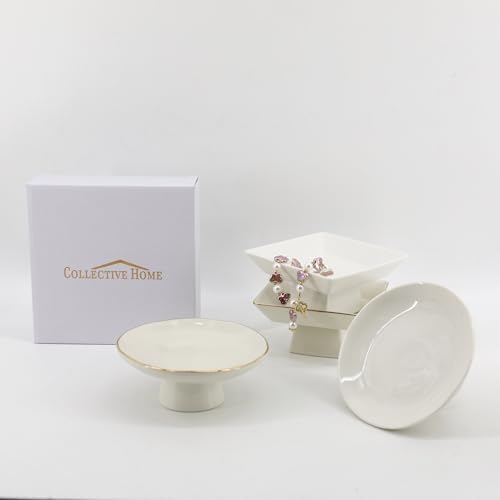 COLLECTIVE HOME - Ceramic Jewelry Tray, Decorative Geometric Jewelry Dish, Luxurious Trinket Tray with High Base, Birthday Mother's Day for Women (Square Glossy) - Image 7