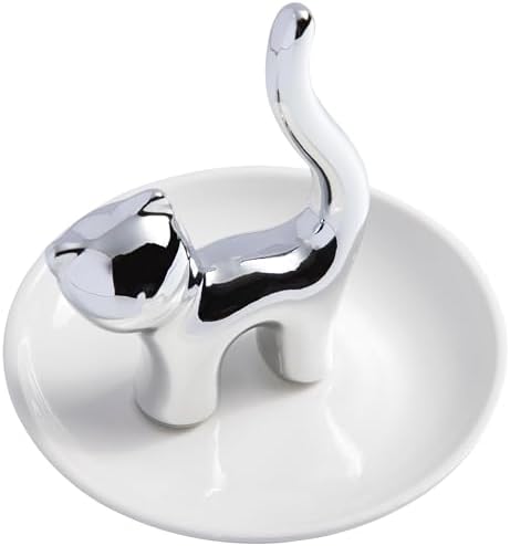OSOPOLA Ceramic Silver Cat Jewelry Tray Ring Holder Dish Key Tray - Image 6