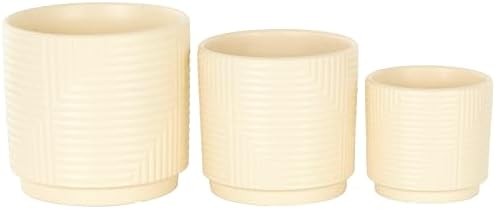deco 79 Ceramic Geometric Indoor Outdoor Planter Small Planter Pot with Layered Square Shaped Grooves, Set of 3 Planters 7", 6", 5" W, Cream - Image 7