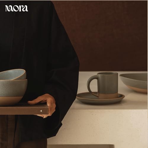 MORA Medium Mugs Set of 4, 16oz Ceramic Pottery Latte Mugs/Coffee Cups - Microwave and Dishwasher Safe - Peppercorn - Image 7