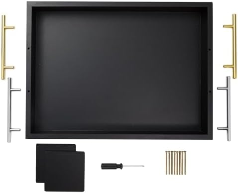 Juvale Wooden Serving Tray - 15.7 x 11.8 x 3.1 in, Black Rustic, Includes 2 Coasters - Decorative Tray with Interchangeable Gold & Silver Handles - Sofa & Ottoman Use, Coffee Table Decor - Image 7