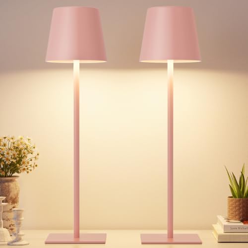 Kakanuo Pink Cordless Rechargeable Table Lamp, 2 Pack Portable Desk Lamp with 5000mAh Battery, Touch Control Stepless Dimming, Wireless Night Light for Dining, Outdoor Camping - Image 6