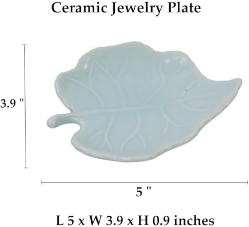 Ceramic Jewelry Tray, Decorative Trinket Dish for Rings Earrings Necklaces Bracelet Keys, Ring Plate Jewelry Holder Bowl,Birthday Mother's Day Christmas Gift for Women-Light Blue C - Image 3