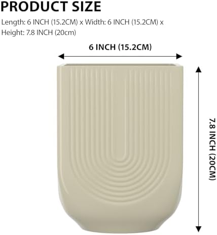 Ceramic Planter, 6 Inch Square Plant Pot with Drainage, Ivory - Image 7