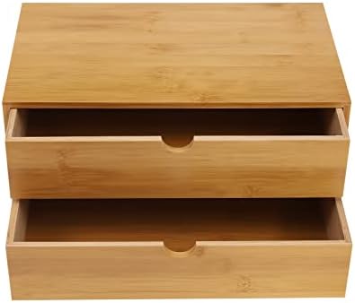Bamboo Desk Organizer Small Retro Bamboo Tabletop Storage Box with Drawers& Recess Handles for Office Home Supplies Table Storage Collector 13 * 7.5 * 6in (2 Drawers) - Image 7