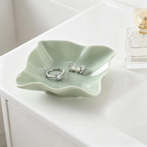 HOME SMILE Ceramic Ring Dish Green Wavy Square,Trinket Dish Ring Holder Jewelry Tray Cute Vanity Organizer Aesthetic Nightstand Bathroom Room Decor - Image 6