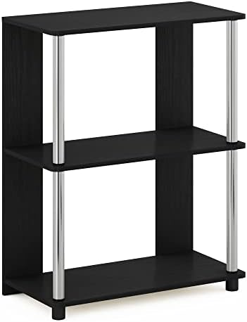Furinno Jaya Simple Design 3-Tier Bookcase/Bookshelf/Display Rack with Stainless Steel Tubes, Americano - Image 6