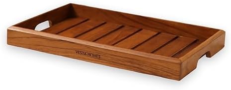 Vesta Homes Large Teak Wood Serving Tray for Home, Kitchen, Breakfast, Restaurant, Office Organizer, Dining Table | Premium Wooden Tray |15 * 10 * 1.5 Inches | Handmade in India - Image 6