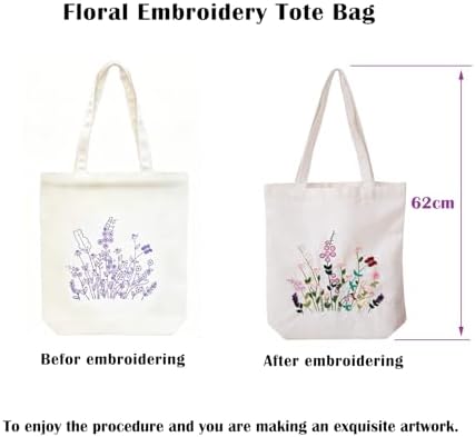 Vigdit Canvas Tote Bag Embroidery Kit for Beginners, Needlepoint Cross Stitch Kit for Adult Beginner, DIY Reusable Grocery Bags Embroidery Starter Kit with Stamped Floral Tools & Instructions - Image 7