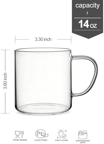LUXU Glass Coffee Mugs, 14 oz Ice coffee cups,Clear Tea Cups Set of 4 - Image 6