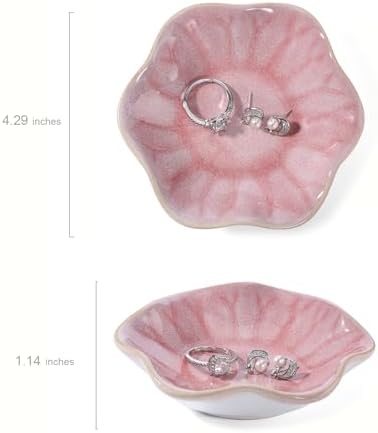 Pink Lotus Leaf Shape Ring Jewelry Dish Holder,Small Trinket Jewelry Tray,Decorative Jewelry Plate Bowl,Key Bowl,Mothers Day Birthday Engegament Gifts for Women Friends,Ceramic - Image 7