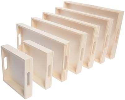 Wooden Nested Serving Trays, Unfinished Rectangle Trays with Cut-Out Handles for Crafts, Ottomans, Serving and Home Décor – Set of 7 - Image 7
