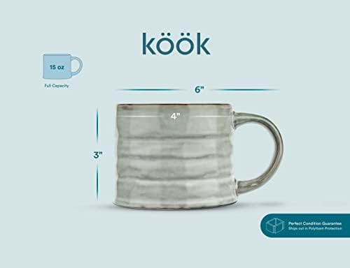 KooK Glazed Coffee Mugs, Ceramic, Microwave & Dishwasher Safe, 13 oz, Java/Slate Lined, Set of 2 - Image 6