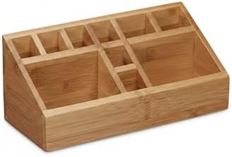 Relaxdays Bamboo Desk Organiser, Pencil Holder, 10 Compartments, Wood Grain, Size: 10 x 23 x 10 cm, Natural Brown - Image 6