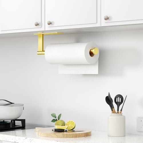 Paper Towel Holder Under Cabinet, Self-Adhesive or Drilling, Gold - Image 7