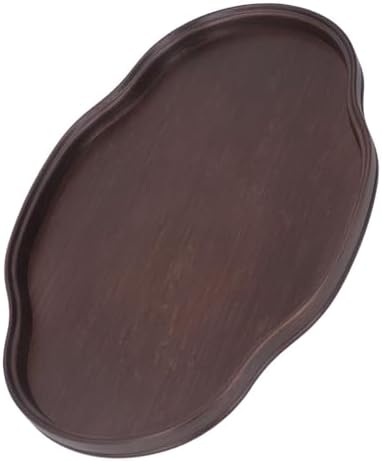 14.5 Inch Walnut Color Oval Shape Bamboos Tea Tray Multifunctional Textured Coffee Table Serving Tray for Guest Reception - Image 7