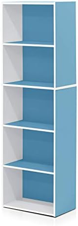 Furinno LUDER Book Shelf, 5-Tier Bookshelf, Bookcase with Open Shelves, 9.4 x 15.8 x 52, Easy Assembly, for Living Room, Bedroom, Home Office, White/Light Blue - Image 6