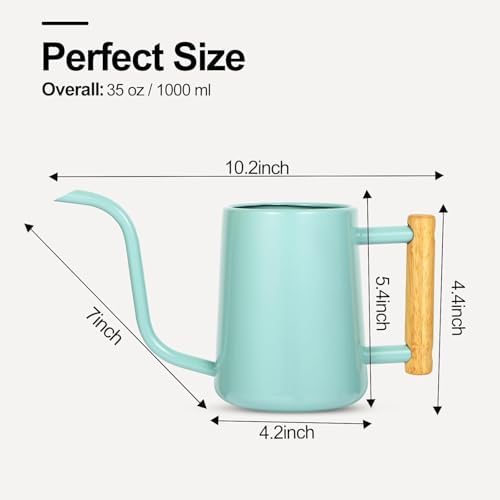 Watering Can Indoor Plants, 35 oz/1000 ml Metal Stainless Steel Watering Can Pot with Long Spout for Indoor House Plants Bonsai Outdoor Garden Flower Decorative (Green - Image 7