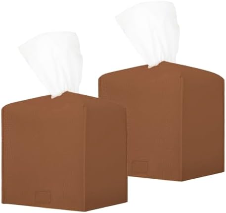 HOMOTEK 2 Pack Tissue Box Cover, Square PU Leather Tissue Holder, Decorative Facial Tissue Cube Paper Organizer Dispenser for Bathroom, Night Stands, Desk, Car 5X5X5'' - Dark Gray, Pebble Grain - Image 6
