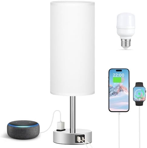 Fenmzee White Bedside Lamp for Bedroom, Dimmable Touch, USB A+C, AC Outlet - Image 6