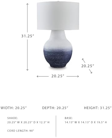 Signature Design by Ashley Dashland Coastal Table Lamp, 31 Inch Tall Statement Height, Textured Metal Base with Fabric Drum Shade, Large Living Room Lighting, White and Navy Blue Ombre - Image 7