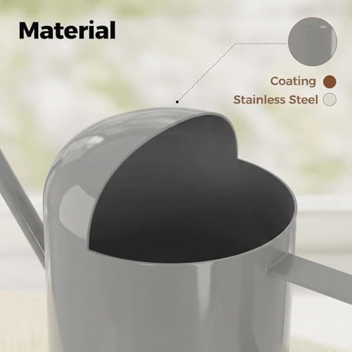 Bamworld Small Watering Can Indoor Outdoor Plant Black Metal Stainless Steel Long Spoutt Flowers Watering Cans for House Garden Plants 10OZ Watering Bottle Cute Stylish Gardening Decoration(Grey) - Image 6