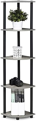 Furinno TURN-N-TUBE Corner Shelf, 5-Tier Corner Bookshelf, Open Storage Shelves, for Organization and Storage, Living Room, Home Office, Garage, Bedroom, French Oak - Image 6