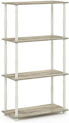 Furinno Turn-N-Tube 4-Tier Multipurpose Shelf Display Rack, Classic Tubes, Sonoma Oak/White - Image 6