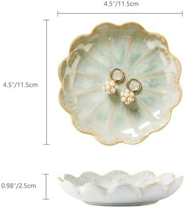 Lotus Ring Holder Dish Small Indoor Ash Tray, Ceramic Dessert Plate Trinket Jewelry Holder Organizing Necklace Earrings for Parents Friends Sister, Light Green. All Jewelries Are NOT Included. - Image 6