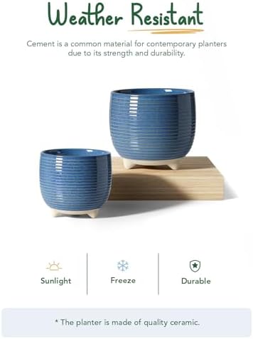 LE TAUCI Ceramic Plant Pots, 5.1 + 6.4 Inch Footed Pots for Plants, Modern Flower Pots for Home and Office, Indoor Planters with Drainage, Reactive Glaze Blue - Image 6