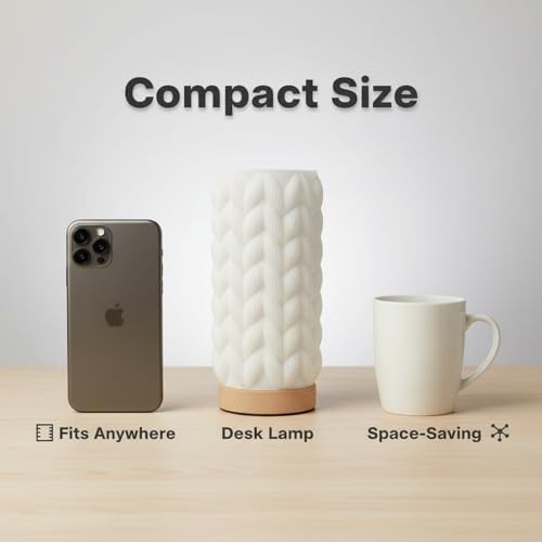 Small Bedside Lamp for Nightstand, 3D Printed Mini Table Lamp, 3 Color Temperatures Warm to Cool White, Cozy Small Lamp for Bedroom Dorm Tight Spaces, Ash Wood Base, 8.8 Inch Tall - Honeycomb - Image 7