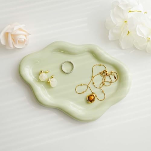 Gifts For Women Green Cloud Ceramic Jewelry Dish Tray, Vanity Ring Dish Ceramic Trinket Ring Holder, Room Decor Aesthetic,Decorative Cloud Vanity Key Tray Present for Wife Mom Daughter (Cloud-Green) - Image 7